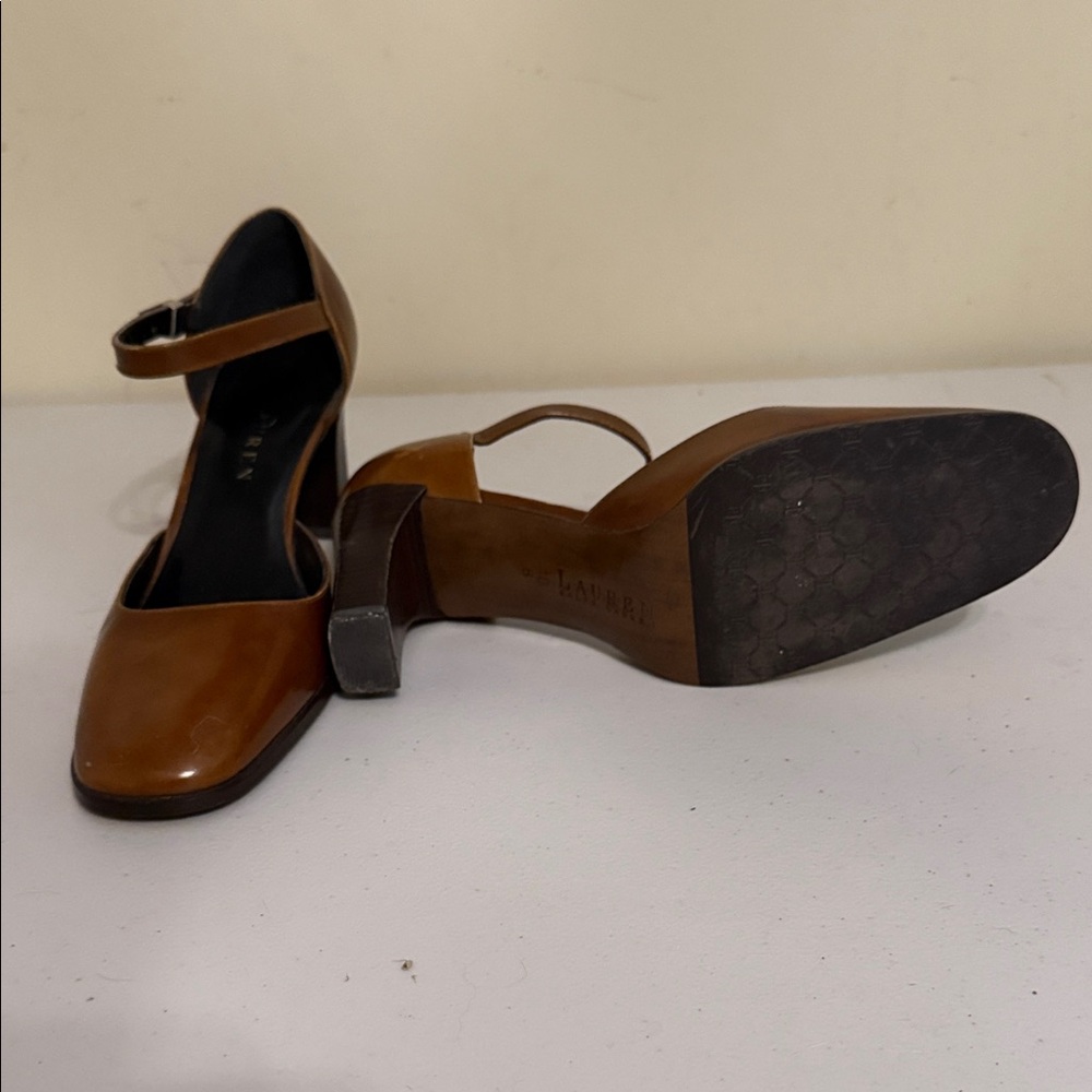 Lauren Ralph Lauren Brown Leather Mary Jane Heels - Picture 2 of 13